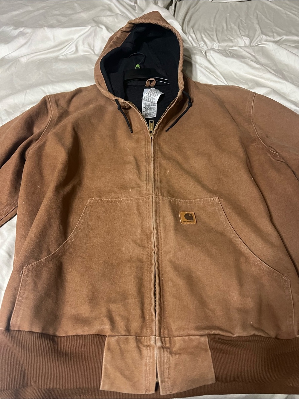 Carhartt J180 BRN Sandstone Active Jacket Brown XL Hooded Distressed Vintage